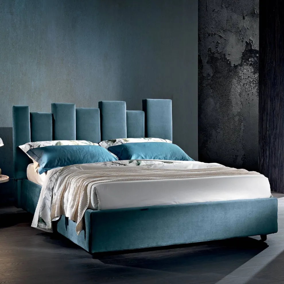 Modernes Design Doppelbett gepolstert blau oder grau Hochwertige - Kenzo