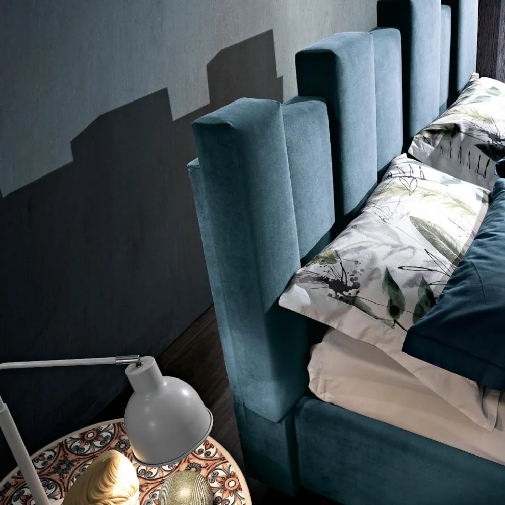 Modernes Design Doppelbett gepolstert blau oder grau Hochwertige - Kenzo