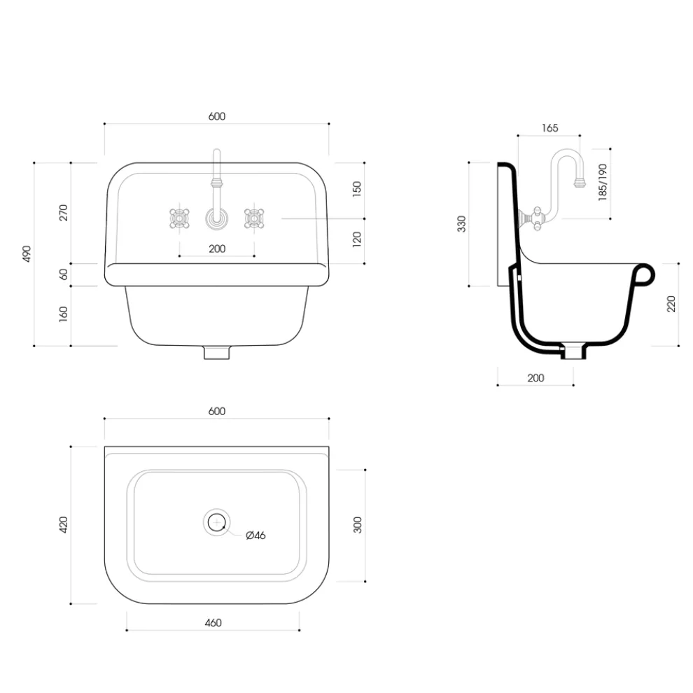Davis Vintage rechteckige weiße Wand Keramik Waschbecken