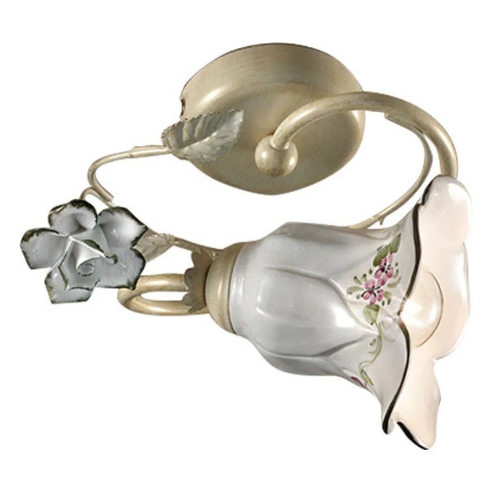 Deckenlampe aus Metall und Keramik mit handgemalter Rose - Pisa