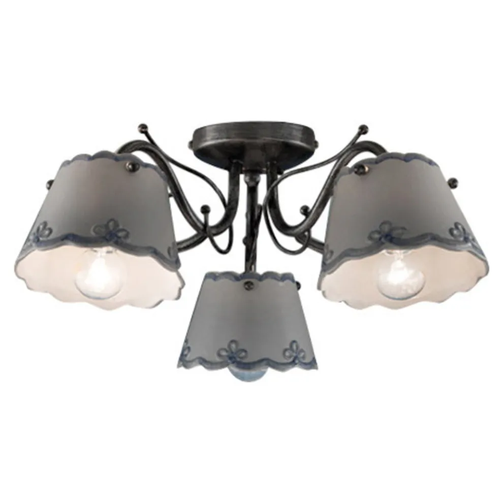 Deckenlampe mit 3 oder 5 Lichtern aus handbemalter Keramik mit Stickereieffekt - Ravenna