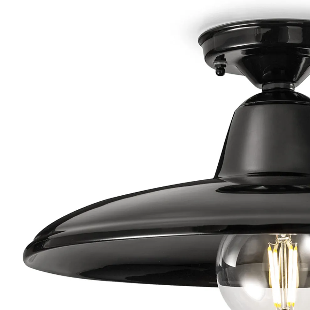 Deckenleuchte aus schwarzer oder weißer Keramik und industriellem Vintage-Eisen - Bew