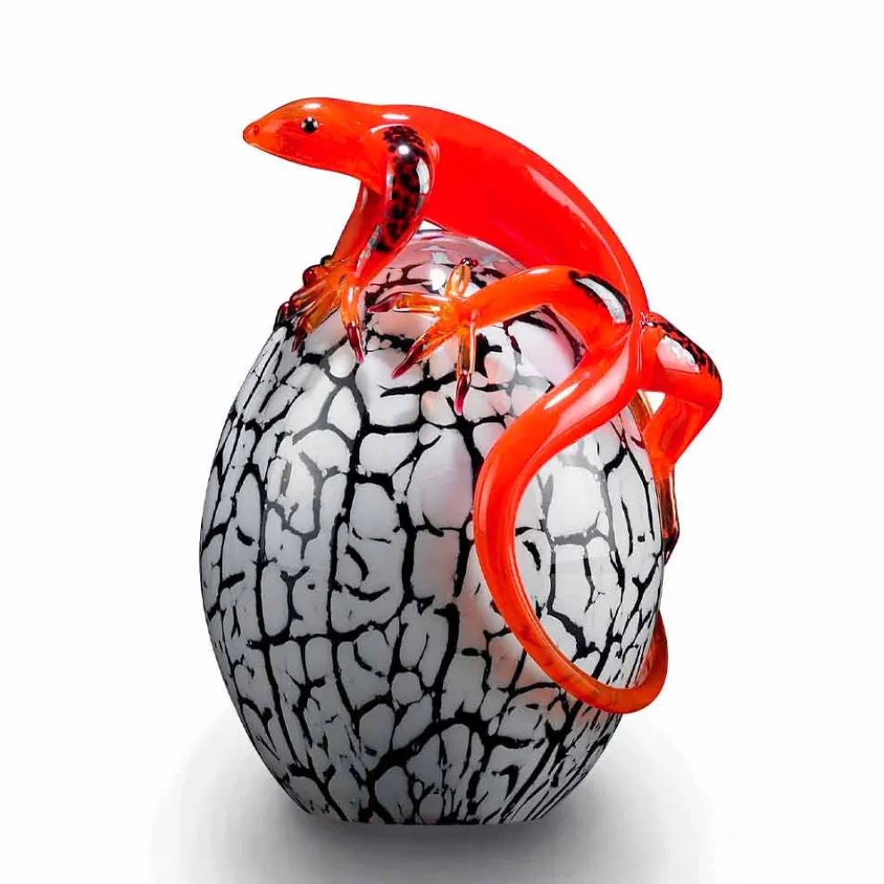 Dekorative eiförmige Glasstatue mit Gecko Made in Italy - Huevo