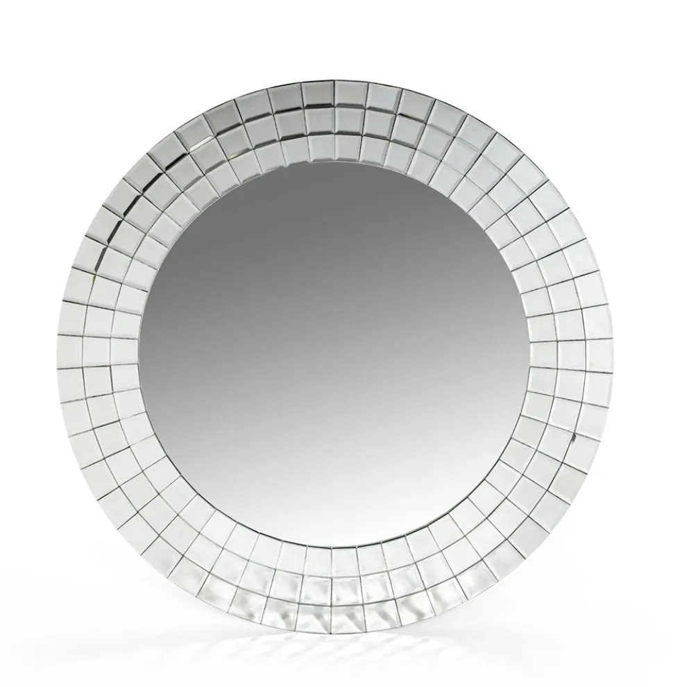 Dekorativer runder Wandspiegel mit Glasmosaikrahmen – Lila