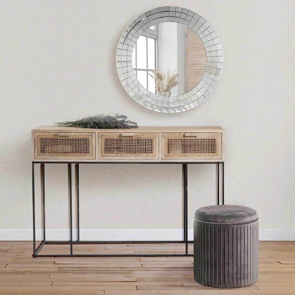 Dekorativer runder Wandspiegel mit Glasmosaikrahmen – Lila