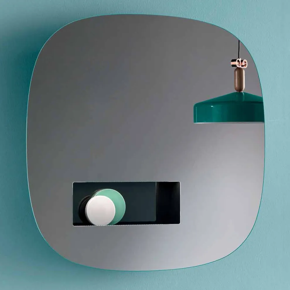 Dekorativer Wandspiegel in Rauchoptik mit schwarzem Designfach - Matrix