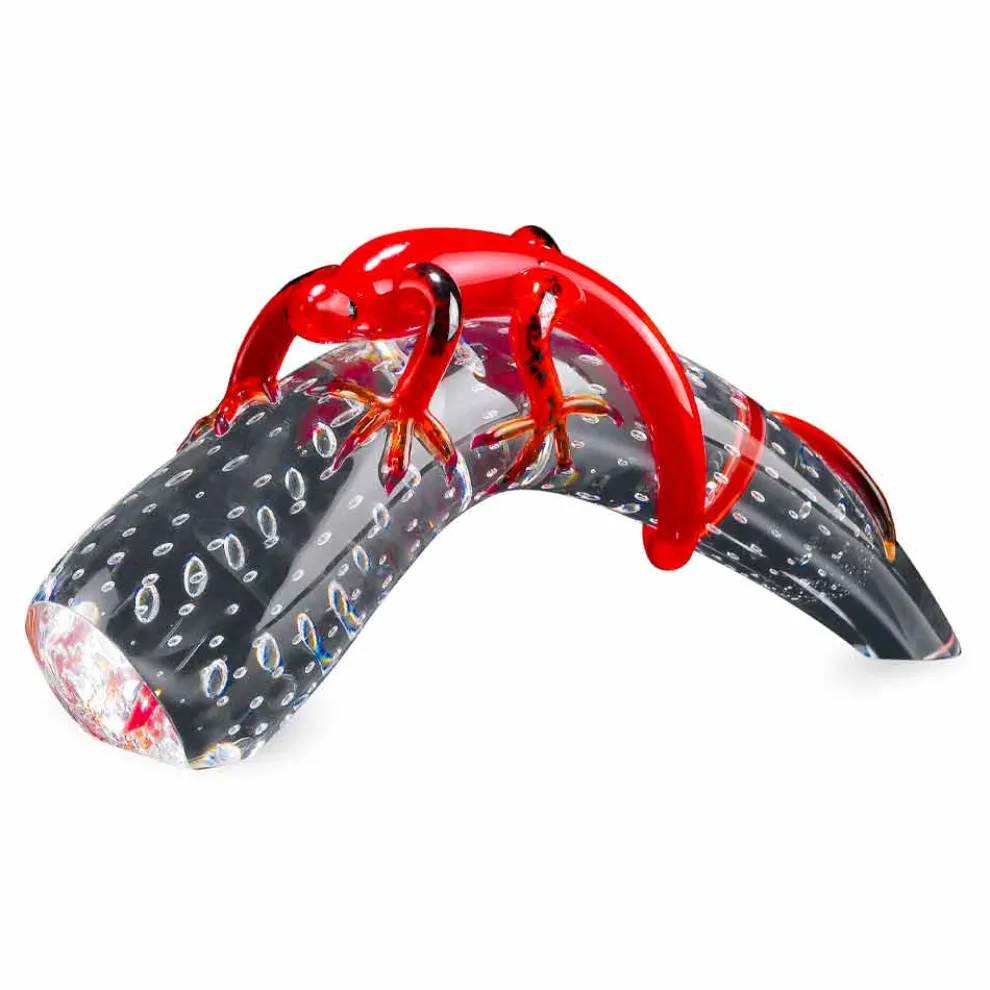 Dekoratives Glasornament in Form eines Geckos auf einem Horn Made in Italy - Corino