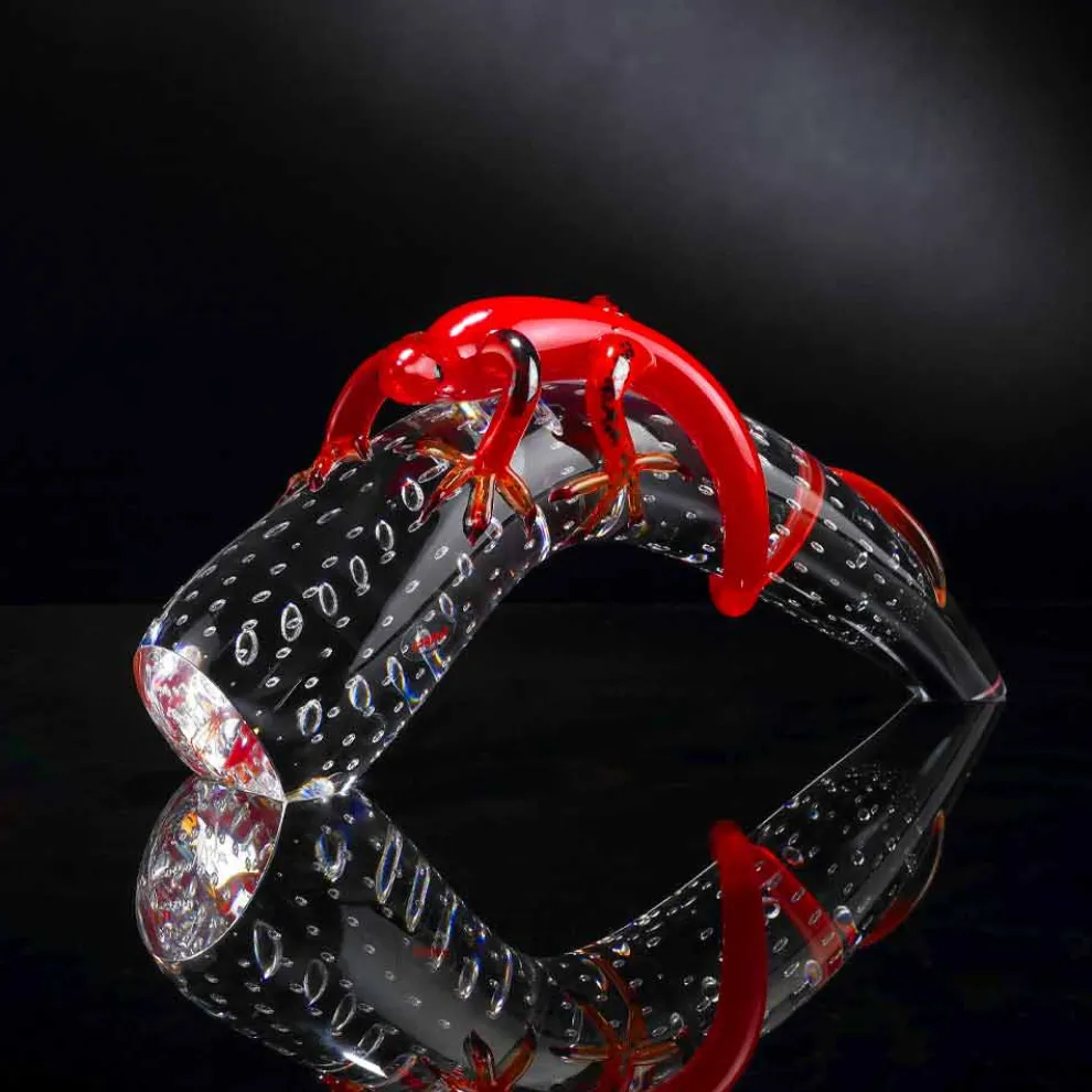 Dekoratives Glasornament in Form eines Geckos auf einem Horn Made in Italy - Corino