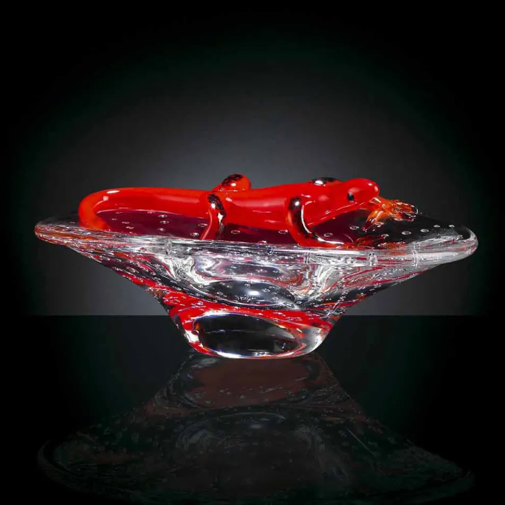 Dekoratives Ornament aus transparentem und rotem Glas Made in Italy - Sossio
