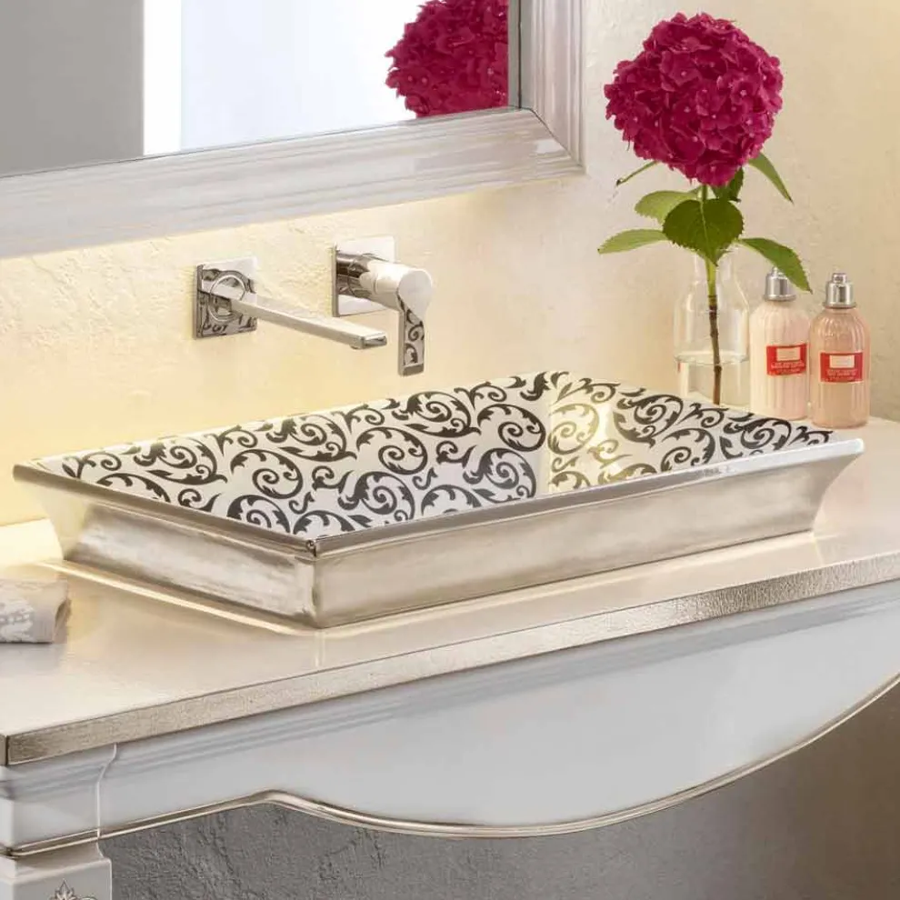 dekoriertes Halbeinbauwaschbecken aus fire clay made in Italy, Guido