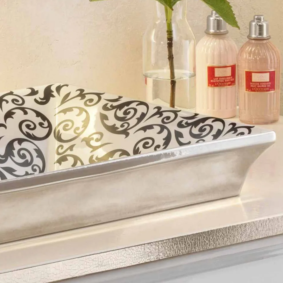 dekoriertes Halbeinbauwaschbecken aus fire clay made in Italy, Guido