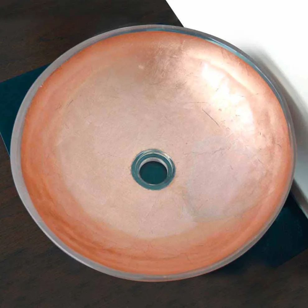 Design Arbeitsplatte Waschbecken aus transparentem Harz und Kupfer - Salvatore