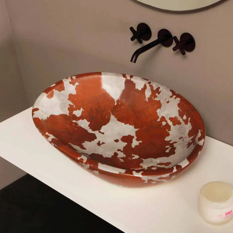 Design Aufsatzwaschbecken, Keramik, gescheckt, made in Italy Glossy