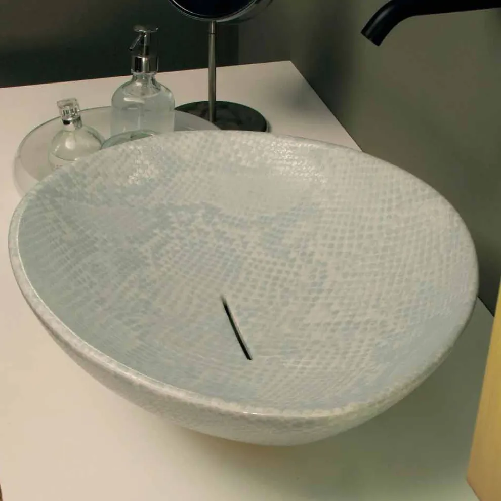 Design Aufsatzwaschbecken, weiß-Python, Keramik Animals made in Italy