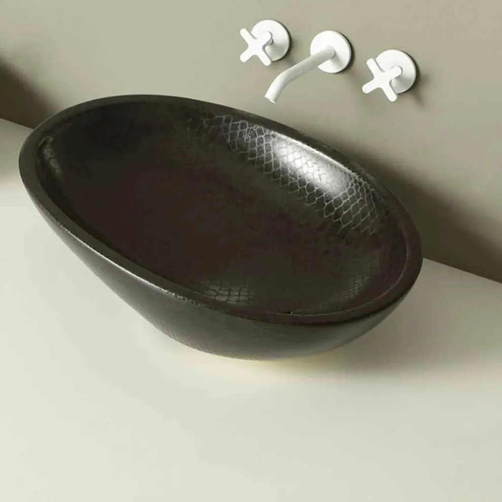 Design Aufsatzwaschbecken, schwarz-Python, Keramik Glossy made Italy