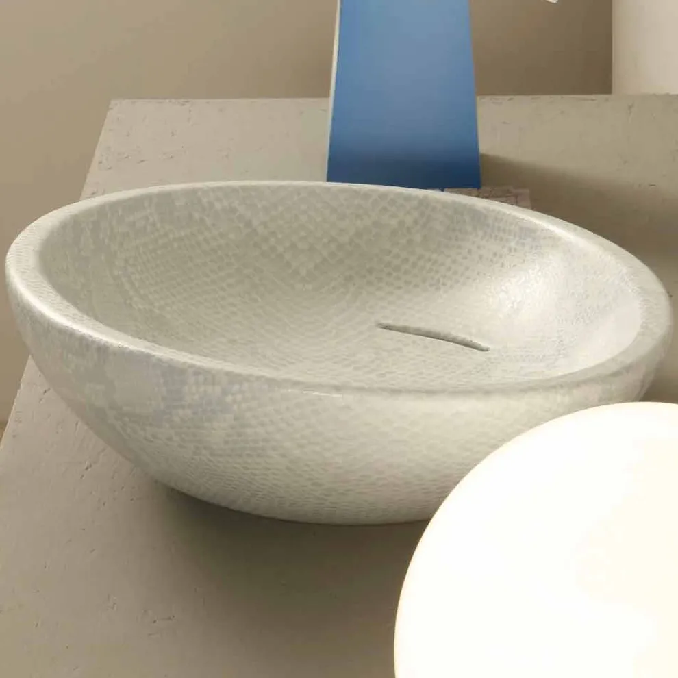 Design Aufsatzwaschbecken, weiß-Python, Keramik Glossy made in Italy