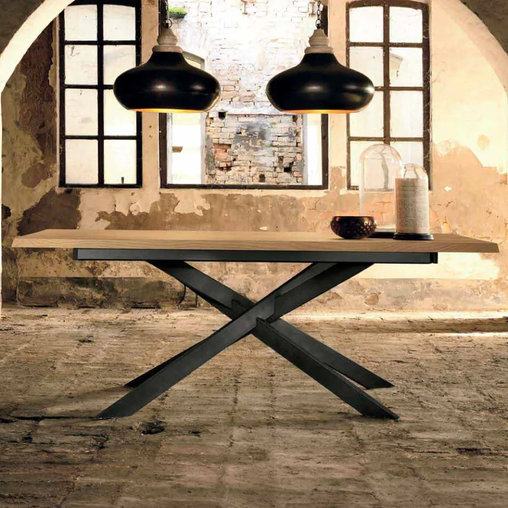 Design ausziehbarer Tisch aus Eichenholz made in Italy, Oncino