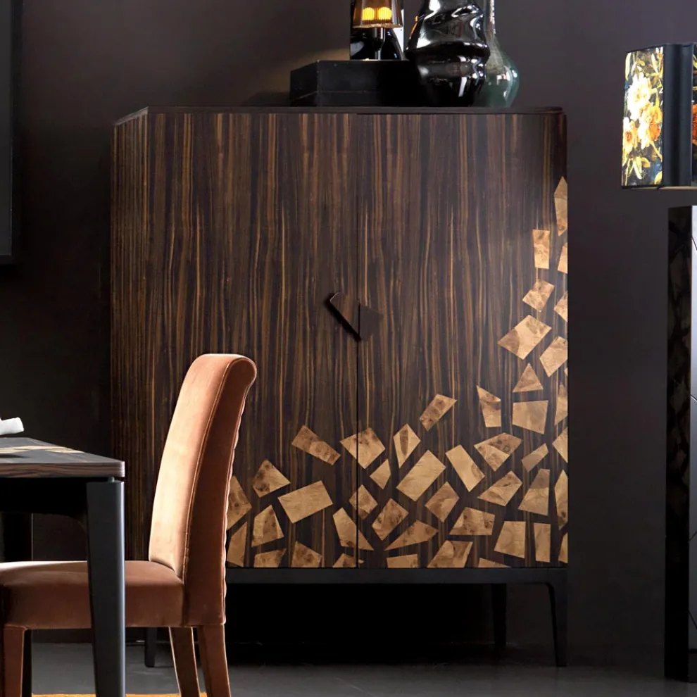 Design Barmöbel mit 2 Türen Grilli Zarafa in Italien hergestellt, aus Ebenholz