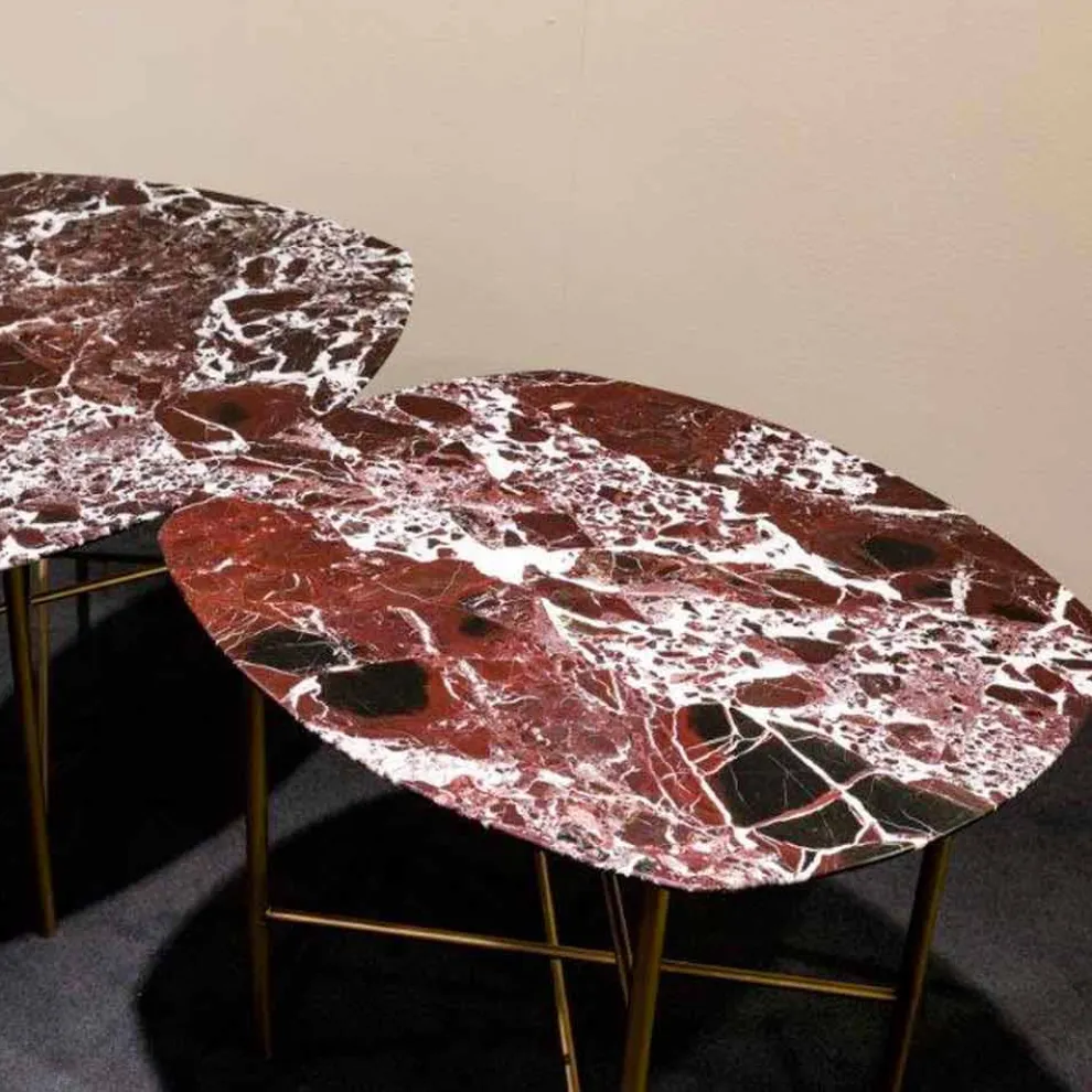 Design Couchtisch aus Marmor Rosso di Levanto und Metall - Morbello