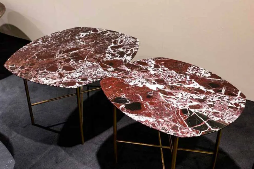 Design Couchtisch aus Marmor Rosso di Levanto und Metall - Morbello