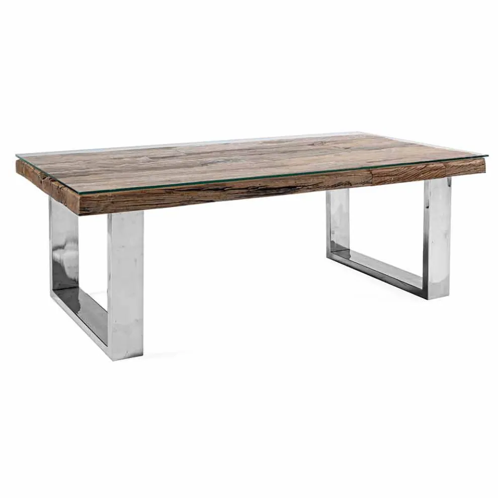 Design Couchtisch aus Holz, Glas und Stahl Homemotion - Frederic