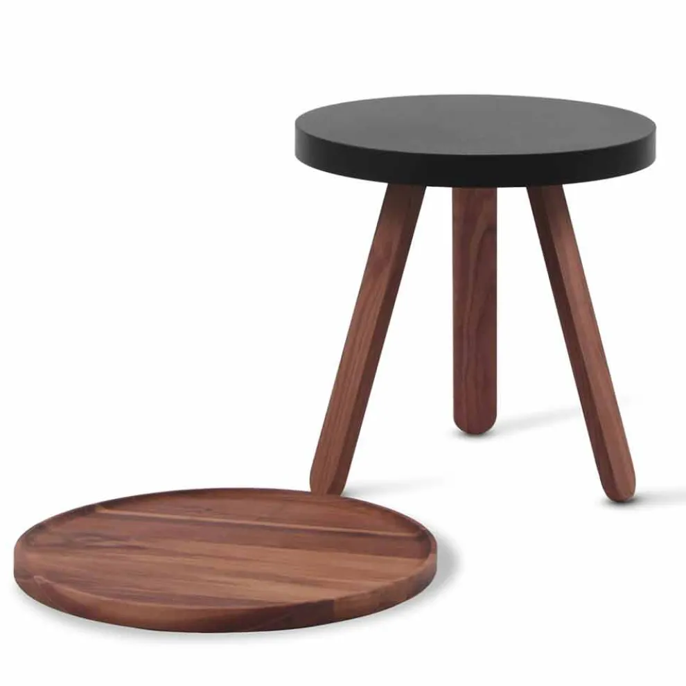 Design Couchtisch mit runder Platte und Beinen aus massivem Holz - Salerno