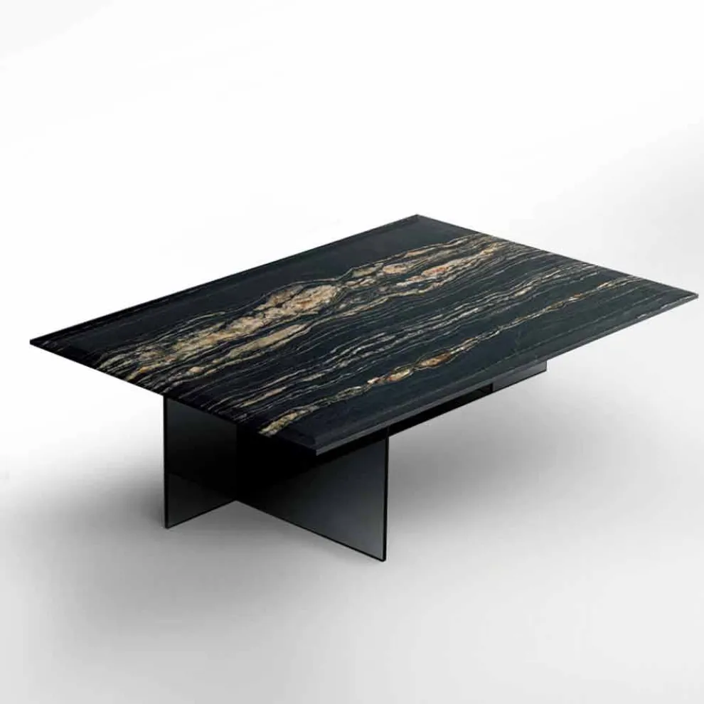 Design Couchtisch aus Marmor mit Glasboden Made in Italy - Molino