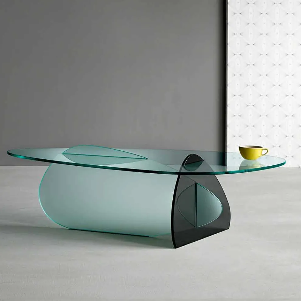 Design Couchtisch aus transparentem, geräuchertem und geätztem Glas Made in Italy - Tac Tac