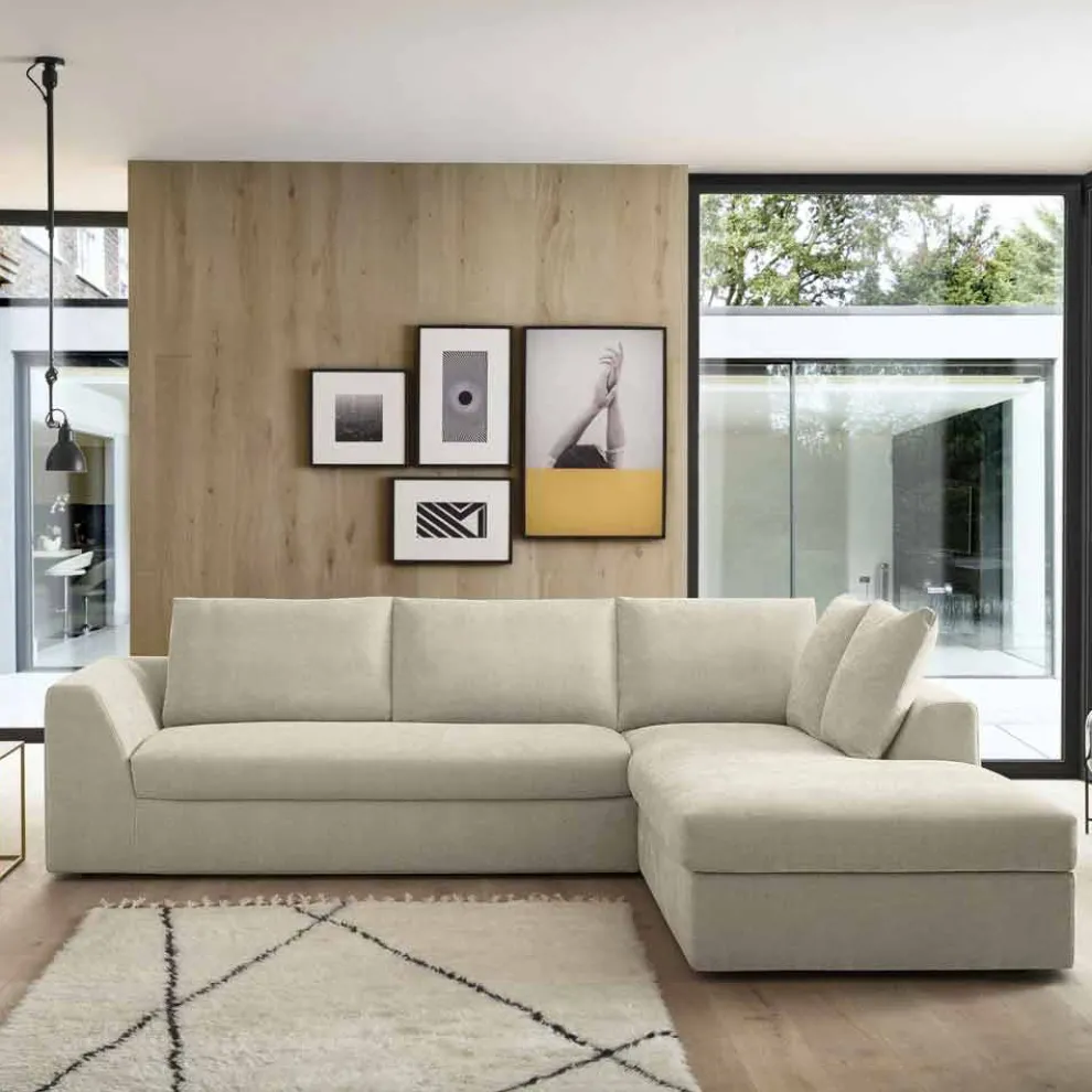 Design Eckschlafsofa aus beige Stoff Made in Italy - Ortensia