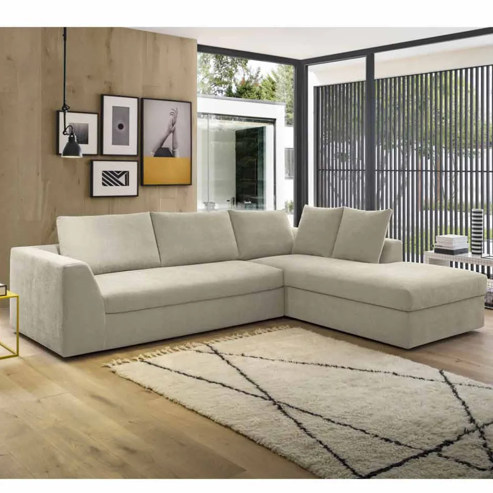 Design Eckschlafsofa aus beige Stoff Made in Italy - Ortensia