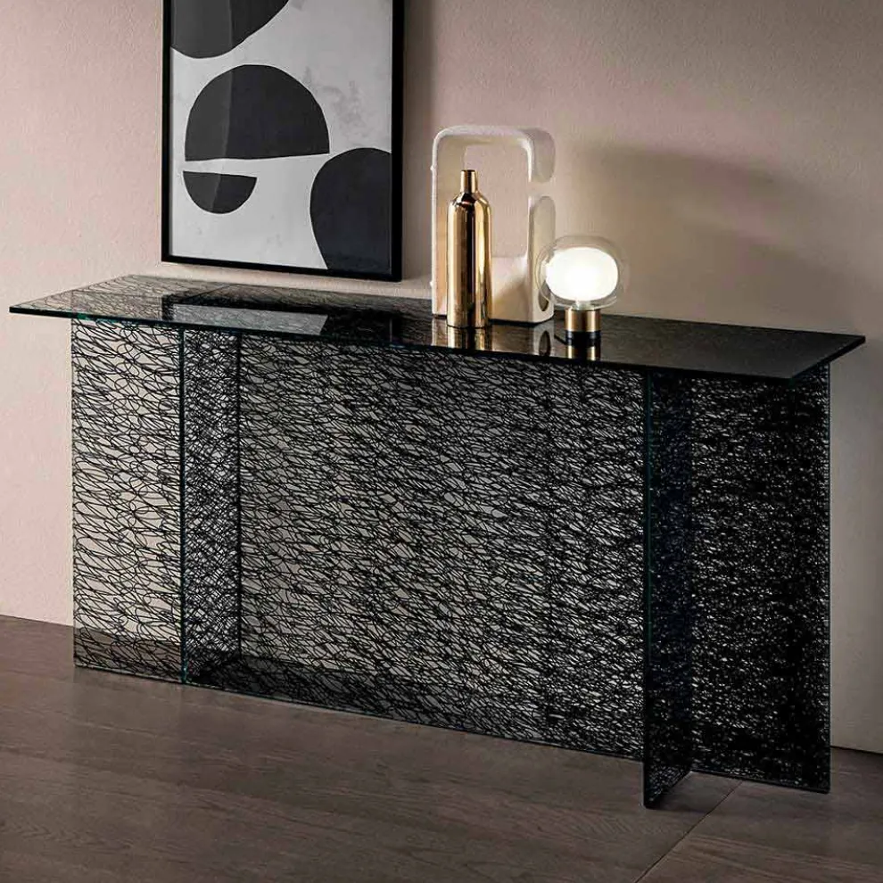 Design Entrance Consolle aus dekoriertem extraklarem Glas Made in Italy - Sestola