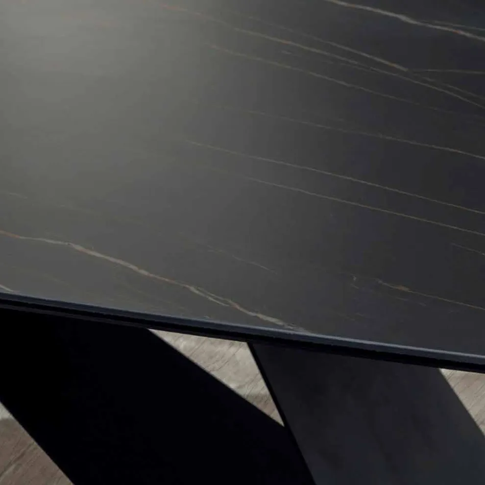 Design Esstisch aus Keramik Portoro-Effekt und Metall matt - Falcon