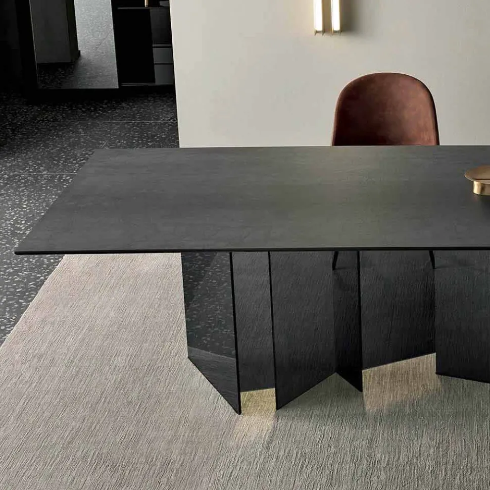 Design Esstisch in Keramik und Rauchglas Basis Made in Italy - Zufällig