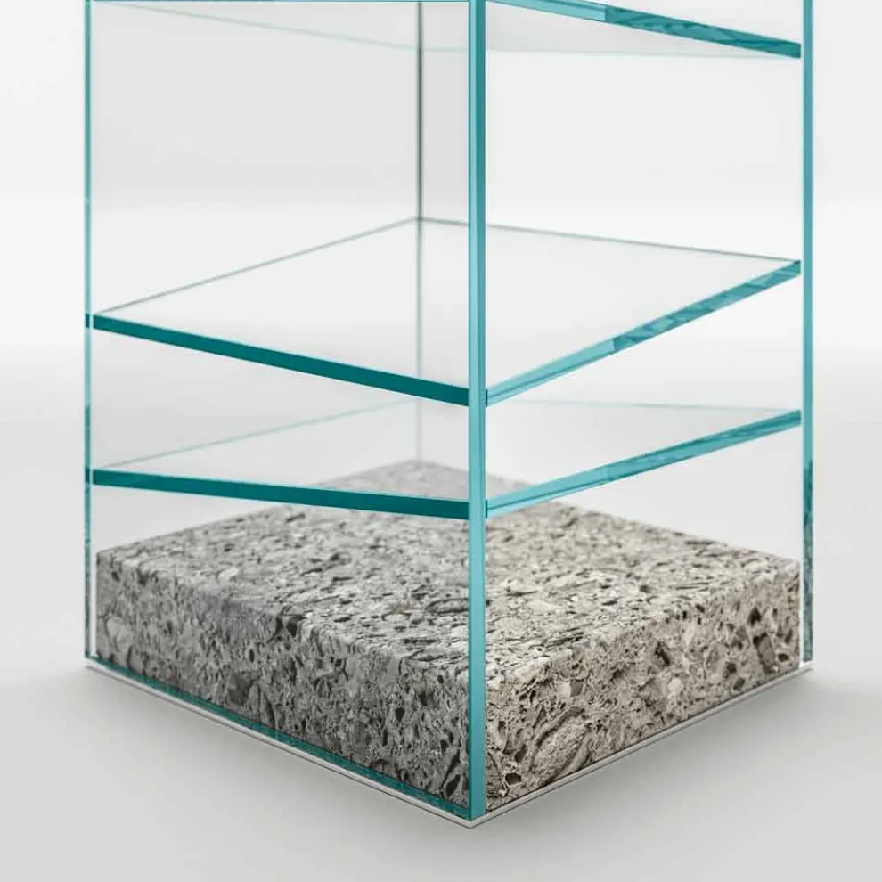 Design Floor Bücherregal aus Glas mit Stahlsockel Made in Italy - Biba