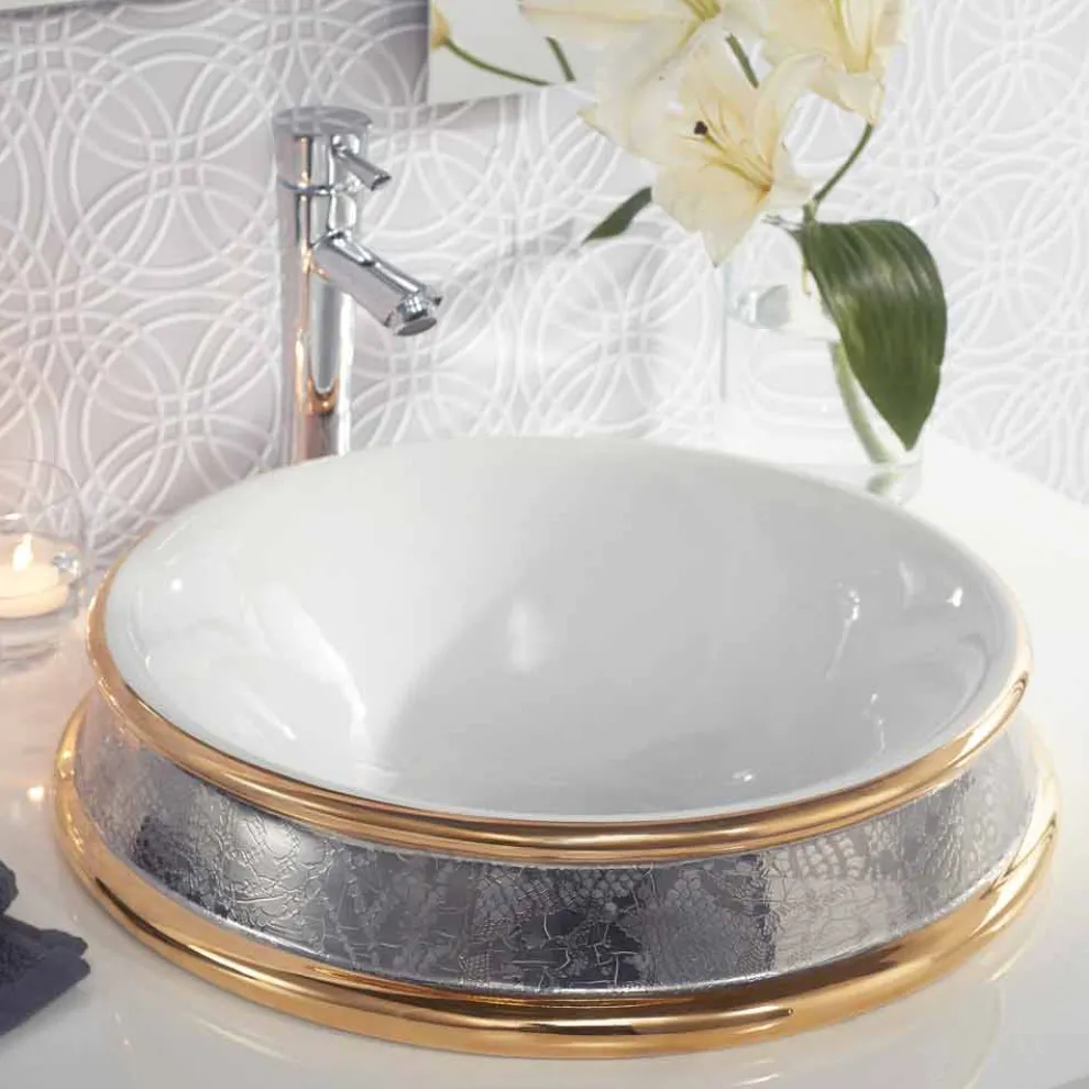 Design Halbeinbauwaschbecken aus fire clay handgemacht in Italien, Manilo