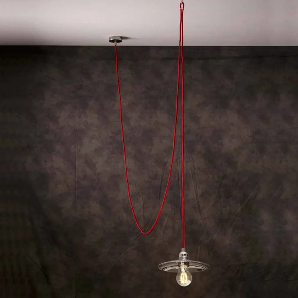 Design Hängelampe mit  Kabel aus roter Seide Chrome
