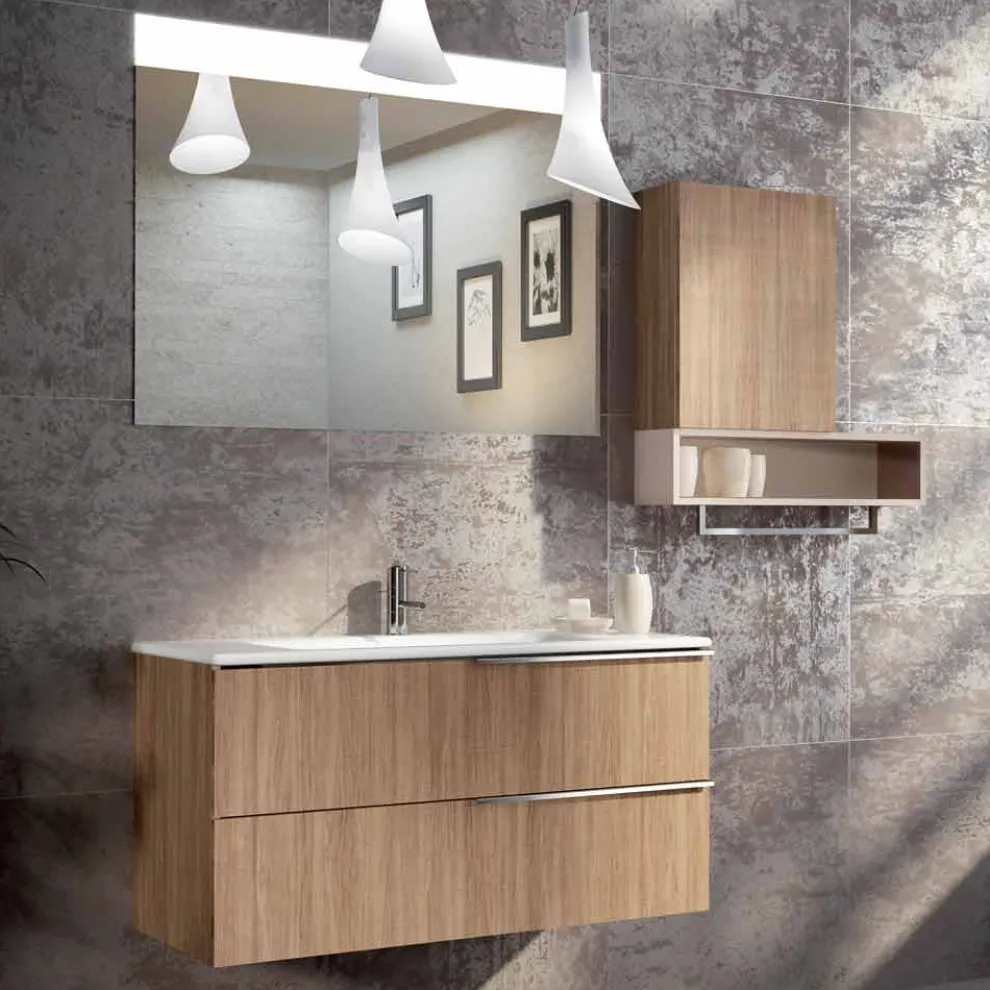 Design Hängende Badezimmerkomposition aus Ecowood made in Italy, Cesena