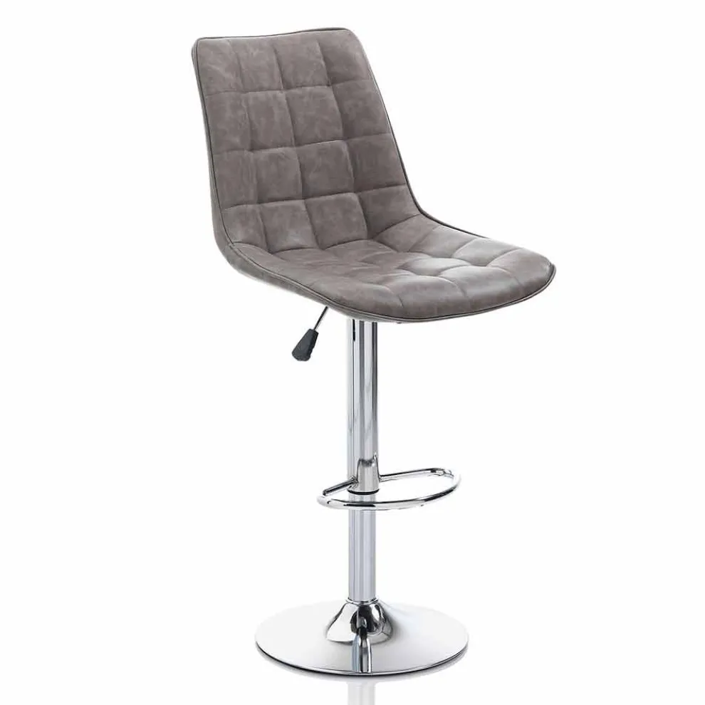 Design Hocker mit Kunstledersitz und Chromstruktur, 2 Stück - Chiotta