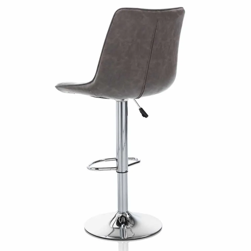 Design Hocker mit Kunstledersitz und Chromstruktur, 2 Stück - Chiotta