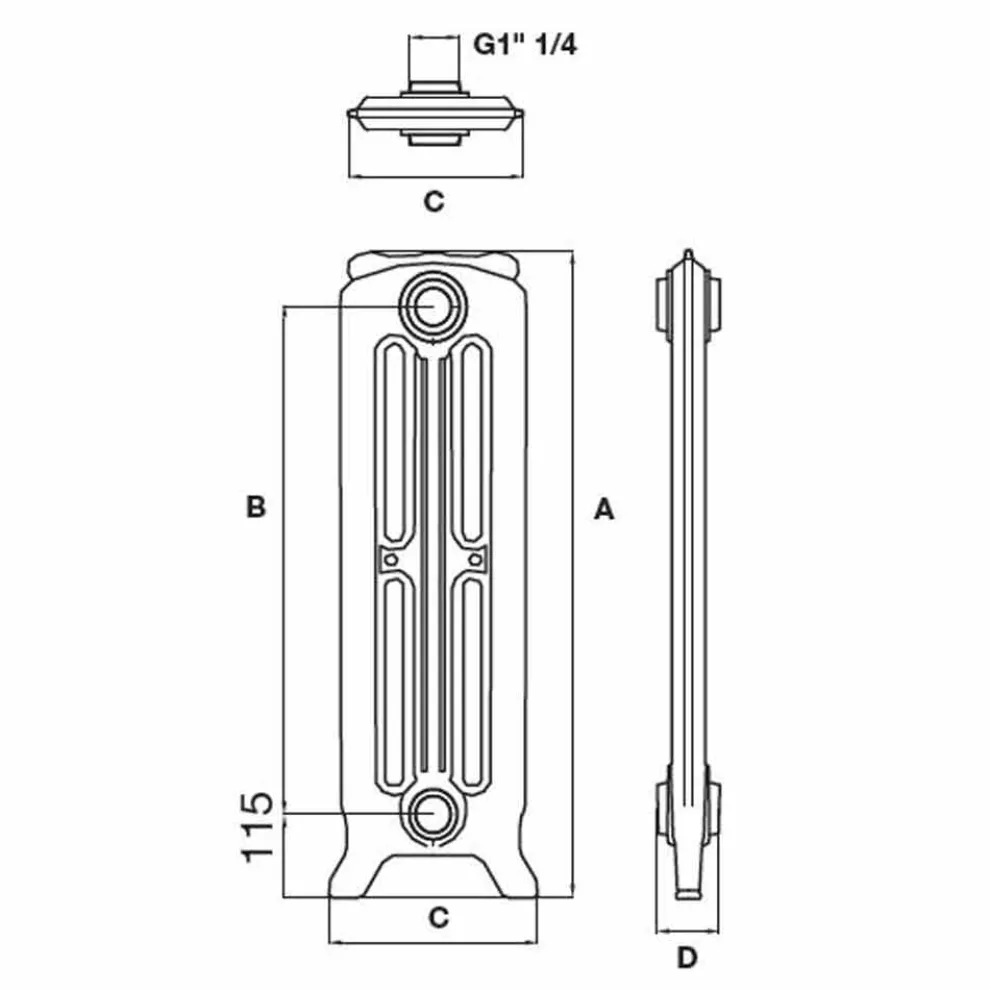 Design Kühler 5 glatte Elemente aus Gusseisen vom Boden bis 914 W - Barock