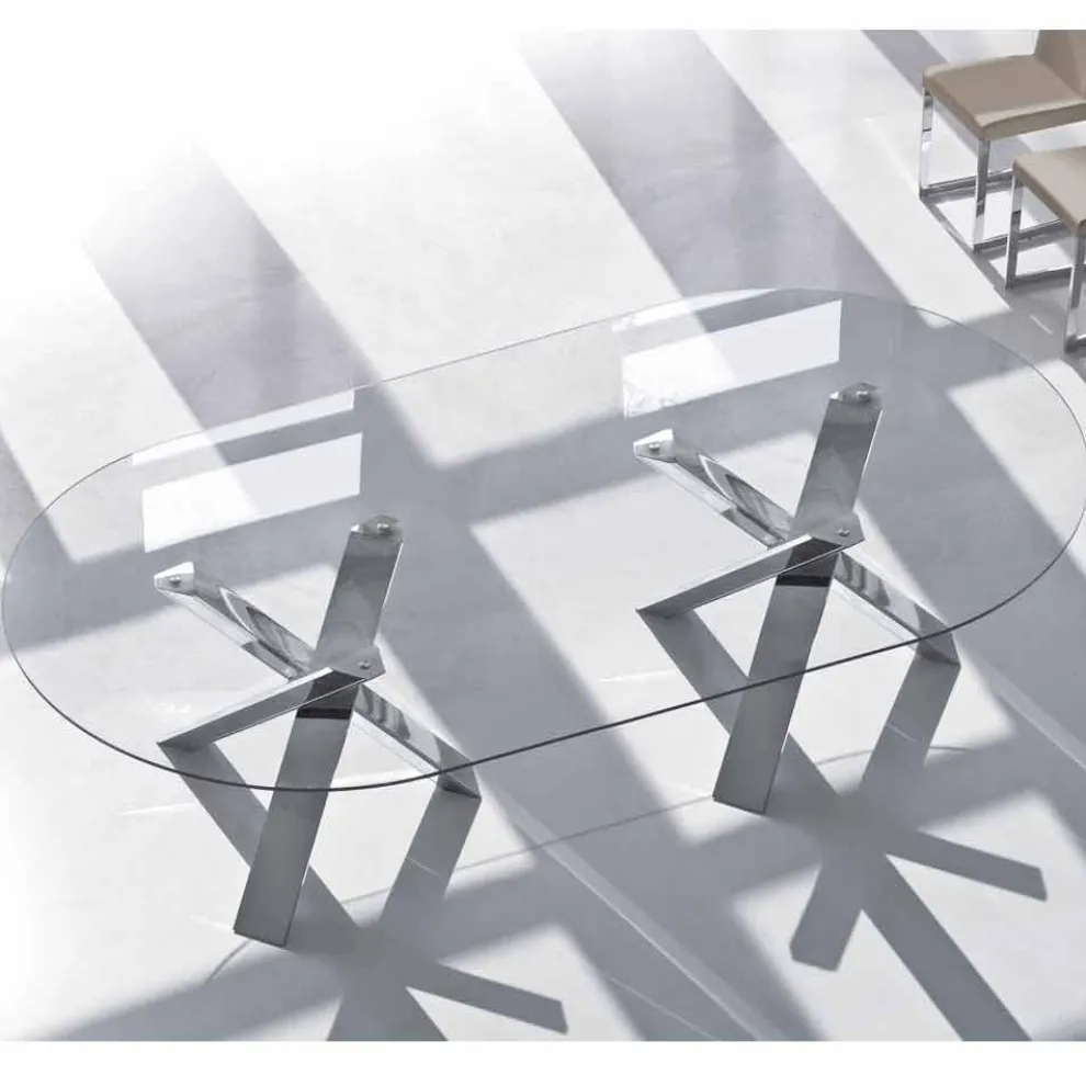 Design oval Tisch in Kristall 220x120cm hergestellt in Italien, Baum