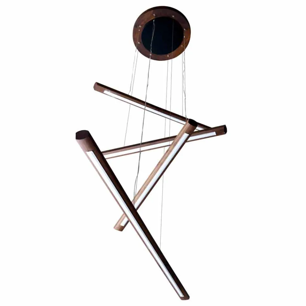 Design Pendellampe mit 4 Leuchten aus Holz Grilli York in Italien hergestellt