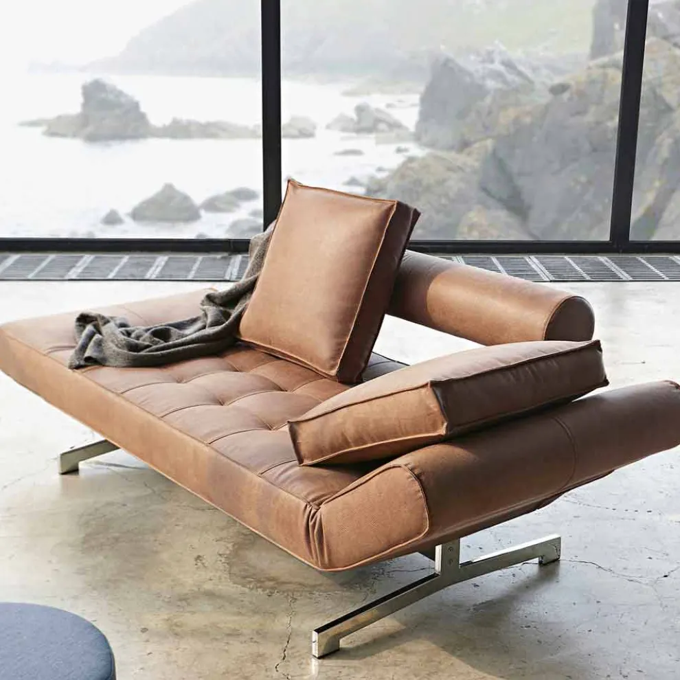 Design polster Schlafsofa Ghia by Innovation mit verchromten Beinen
