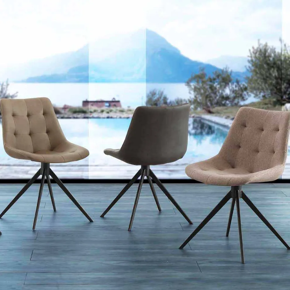 Design Polsterstuhl mit Druckknöpfen aus Stoff oder Nabukleder Venezia