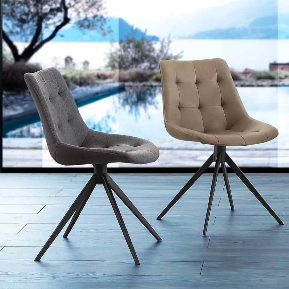 Design Polsterstuhl mit Druckknöpfen aus Stoff oder Nabukleder Venezia