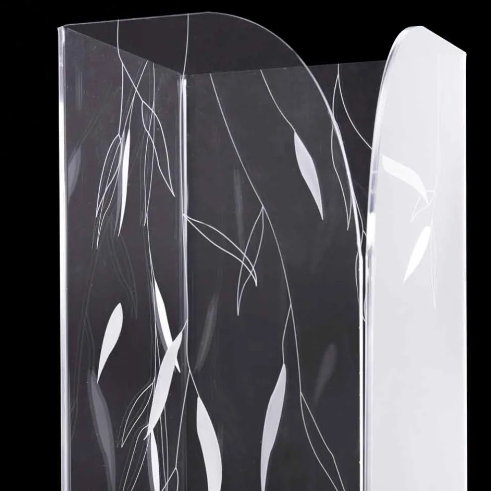 Design Schirmständer aus transparentem Plexiglas mit gravierten Blättern - Kanno