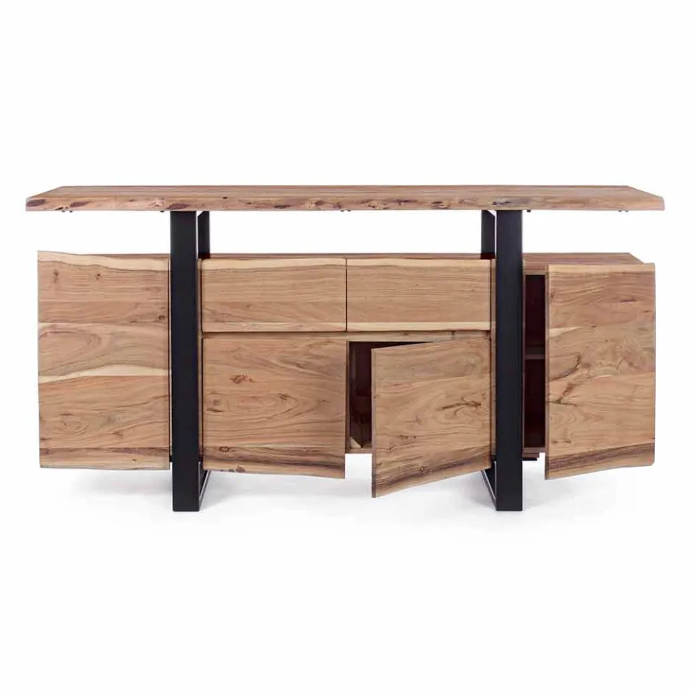 Design Sideboard aus Akazienholz und Homemotion lackiertem Stahl - Lanza