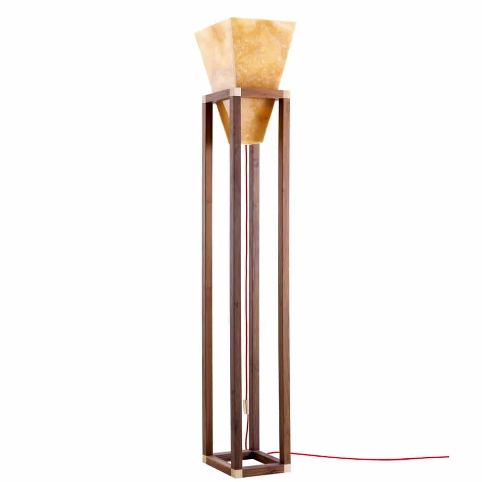 Design Stehlampe aus Onyx und Holz Grilli York in Italien hergestellt
