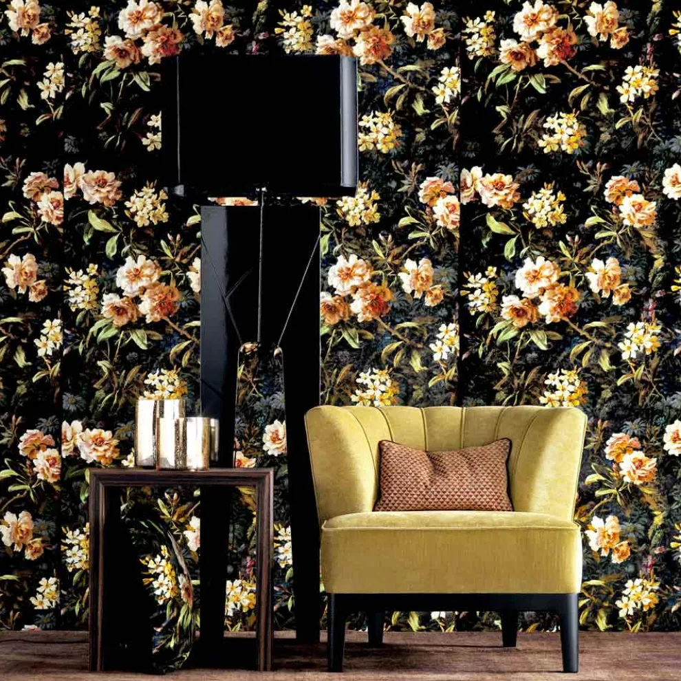 Design Stehlampe aus Holz und Stoff Grilli Zarafa in Italien hergestellt