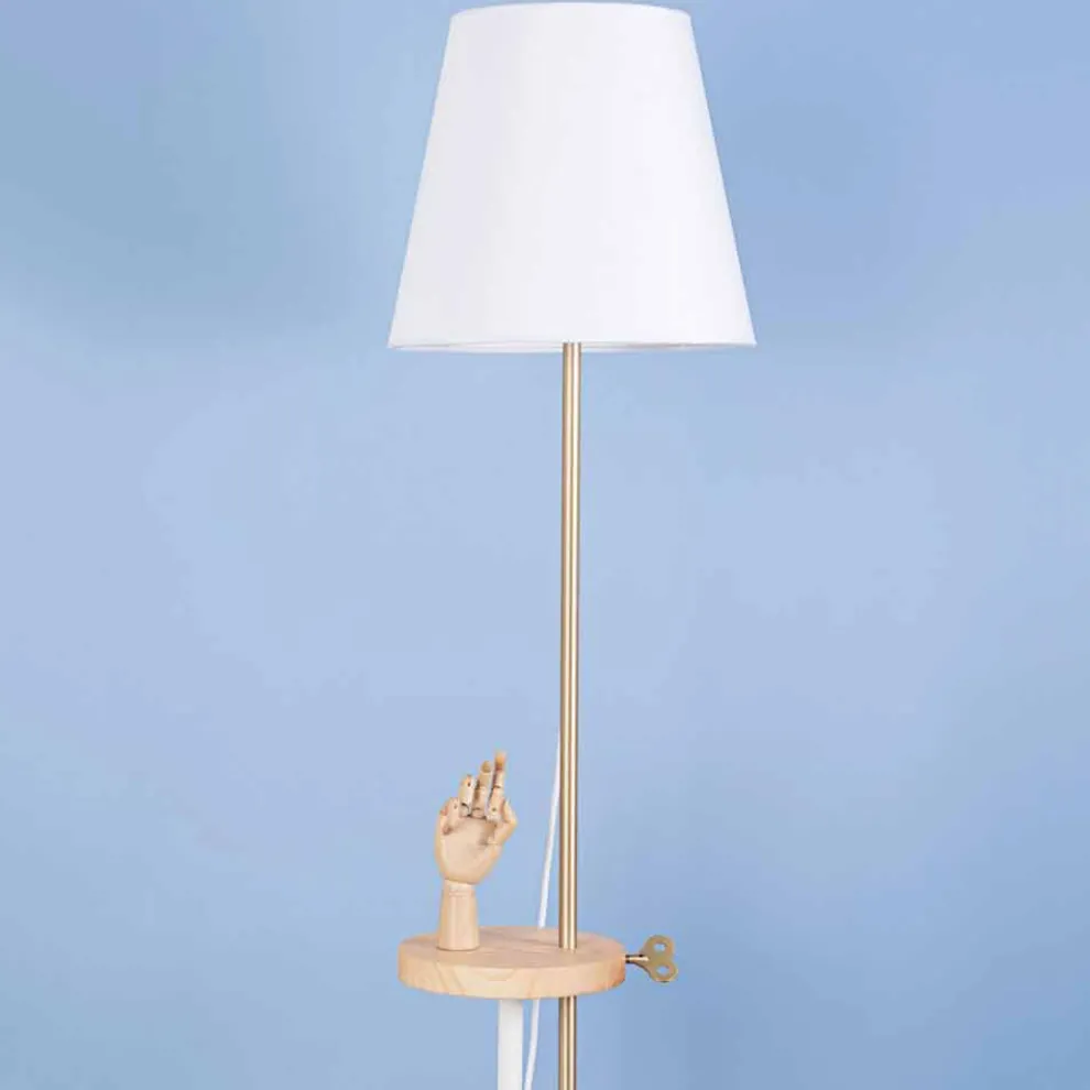 Design Stehleuchte aus Stahl, Esche und Messing Made in Italy - Pitulla